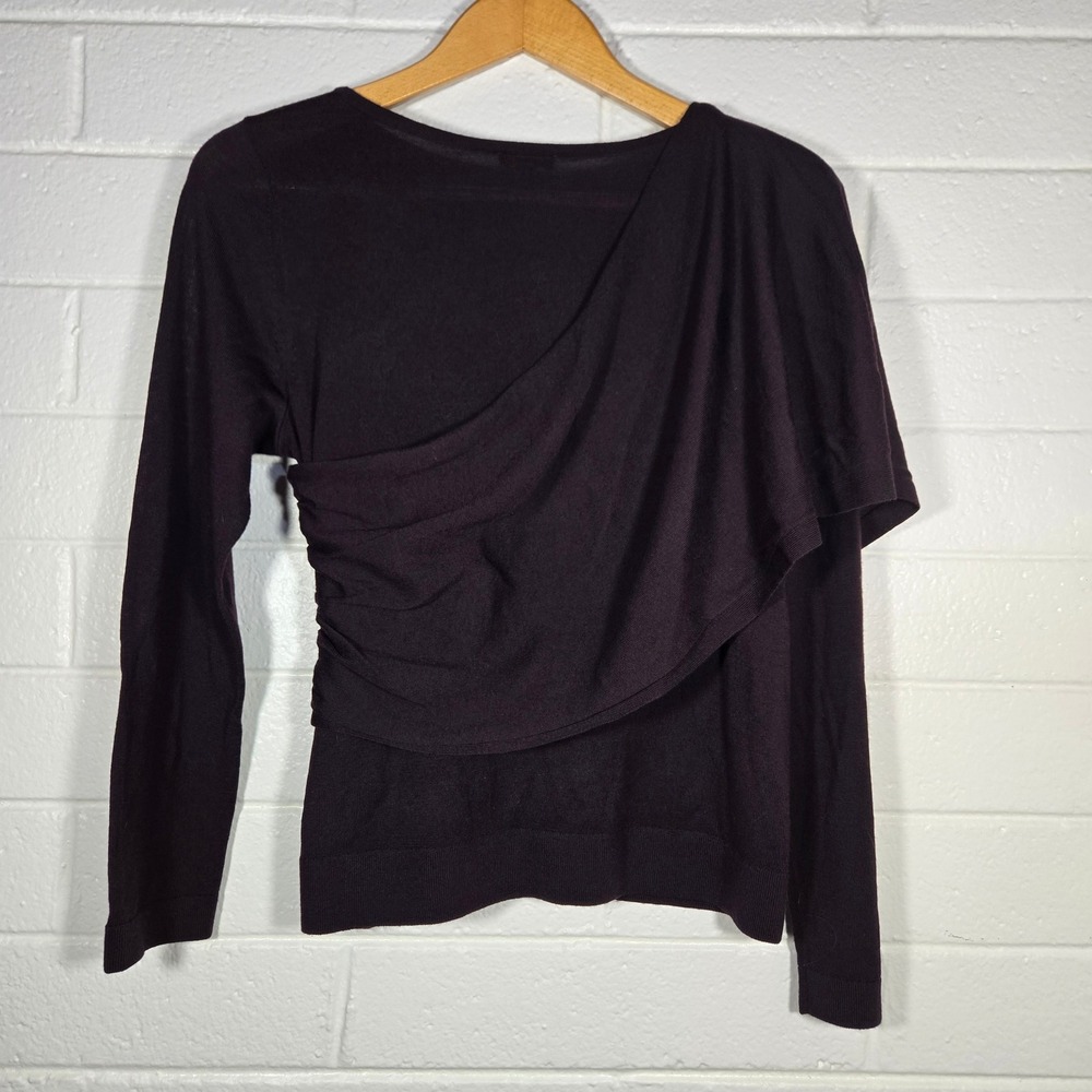 New J. Jill Merino Wool Draped Sweater Asymetrical Pinot Purple Large Minimalist - Picture 7 of 7
